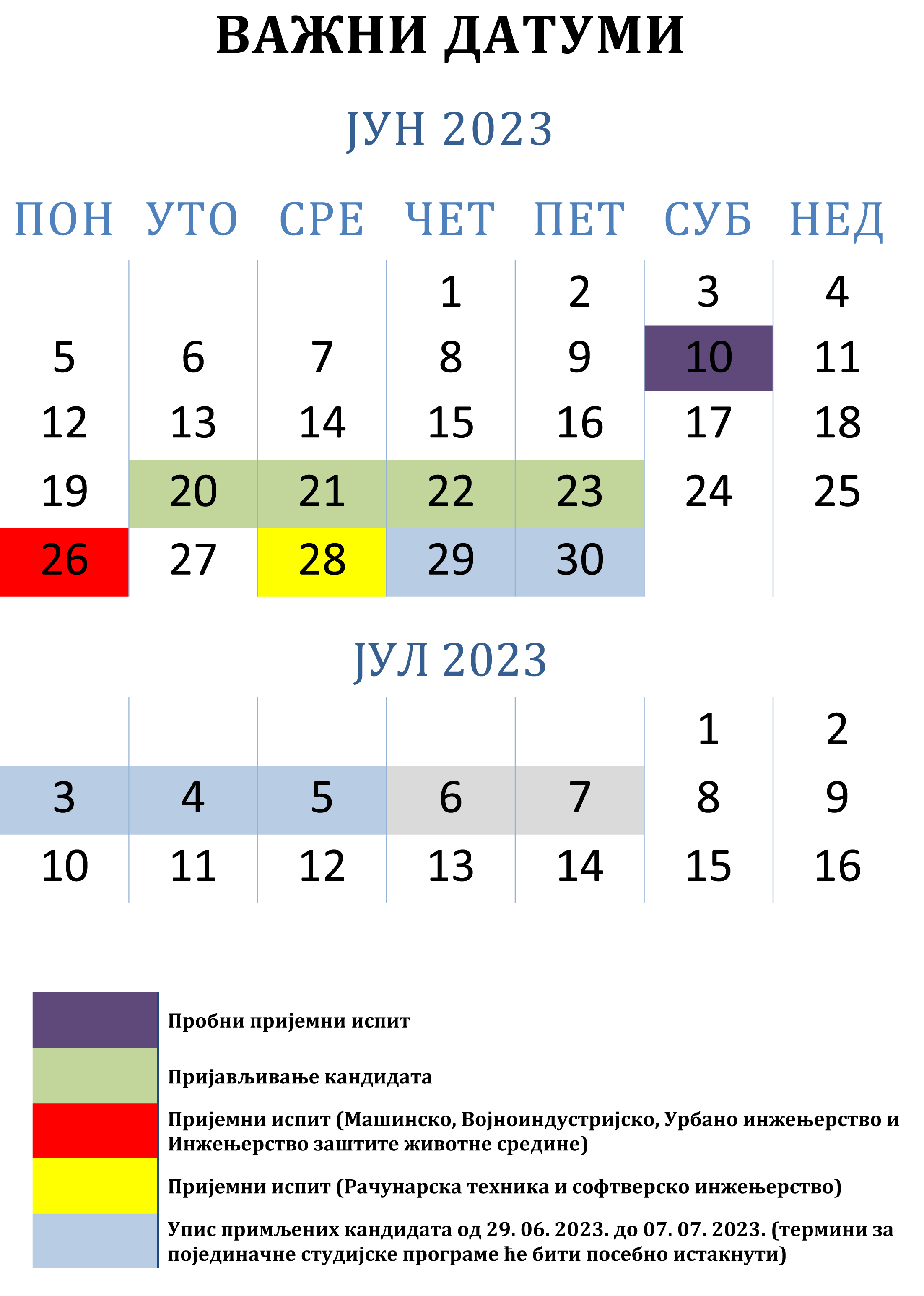 Tabla Vazni datumi 2023